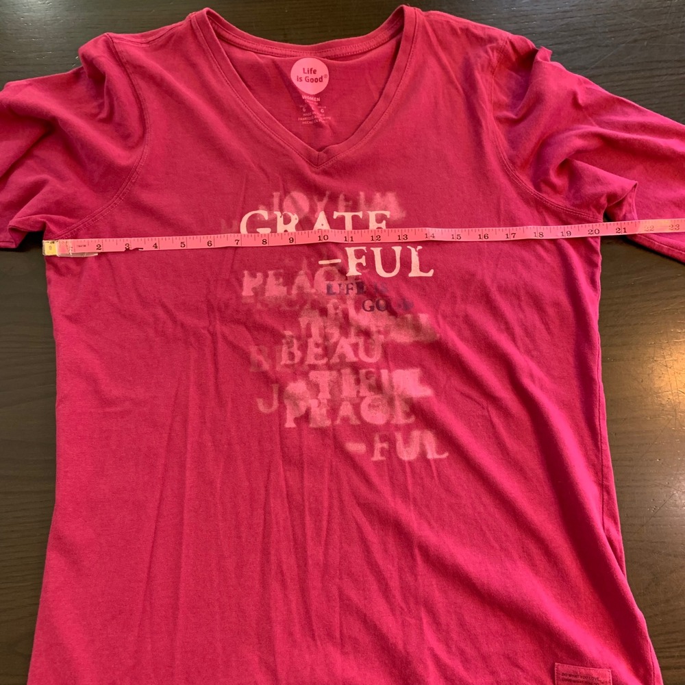 Life is Good Gratitude T-Shirt Womens Large Grateful V-Neck Cozy Comfy Cabincore - Picture 6 of 12